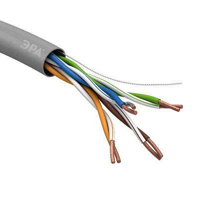 витая пара U/UTP кат.5E 4x2x24AWG solid CU PVC сер. (м) Эра Б0044429