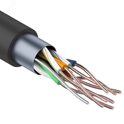 витая пара F/UTP, CAT 5e, PE, 4PR, 24AWG, OUTDOOR, SOLID, черный, с тросом, 305м PROconnect