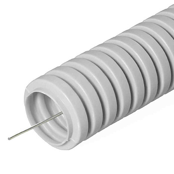 Труба гофрированная ПВХ d32мм с протяжкой сер. (уп.25м) Строитель PR.033225 