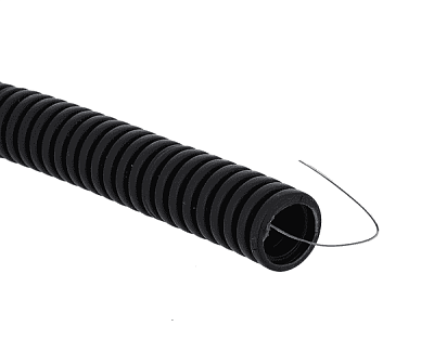 Труба гофрированная ПВХ d25мм с протяжкой черн. (уп.50м) Plast EKF tg-z-25-50-black 