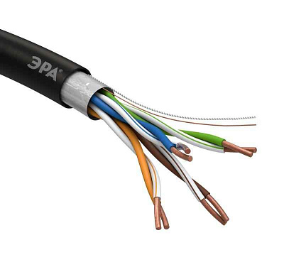 витая пара F/UTP кат.5E 4x2x24AWG solid CU PE Outdoor черн. (м) Эра Б0044689