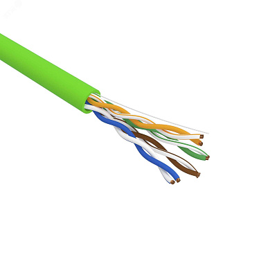 витая пара U/UTP, CAT 5e, нг(A)-LSLTx, 4x2x0,52мм, 24AWG, INDOOR, SOLID, зеленый, 305м | 01-0061 | REXANT