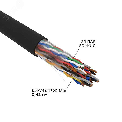 витая пара F/UTP, CAT 5, PE, 25PR, 24AWG, OUTDOOR, SOLID, черный, 305м, REXANT
