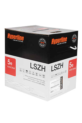 SFUTP4-C5E-S24-IN-LSZH-GY-305 витая пара SF/UTP кат. 5e; 4 пары (24 AWG) ож (solid) экран - фольга + медная оплетка LSZH (-20град.C - +75град.C) сер. (уп.305м) Hyperline 246264