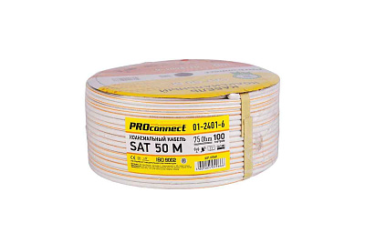 коаксиальный SAT 50M 75Ом CCS/Al/Al 75% бел. (уп.20м) PROCONNECT 01-2401-2-20