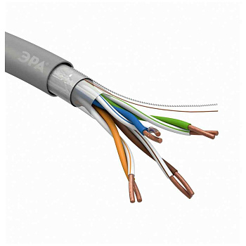 Кабель витая пара F/UTP кат.5E 4x2x24AWG solid CU PVC сер. (м) Эра Б0044688