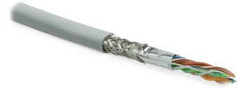 Кабель SFUTP4-C5E-S24-IN-LSZH-GY-305 витая пара SF/UTP кат. 5e; 4 пары (24 AWG) ож (solid) экран - фольга + медная оплетка LSZH (-20град.C - +75град.C) сер. (уп.305м) Hyperline 246264