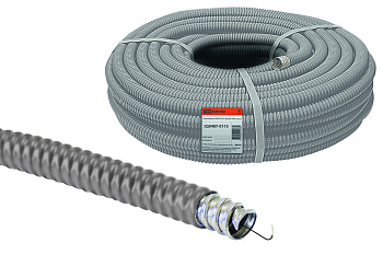 Металлорукав в ПВХ изоляции МПГ нг толстостенный 50 (10 м/уп.) серый с протяжкой ГОФРОМАТИК 