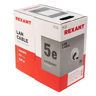 витая пара U/UTP 4x2x24AWG кат.5E solid CU PE Outdoor черн. (м) Rexant 01-0045