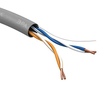 Кабель витая пара U/UTP кат.5E 2x2x24AWG solid CU PVC сер. (м) Эра Б0044428