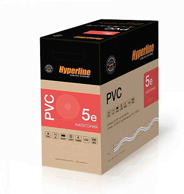 витая пара U/UTP кат.5E 4x2x24AWG solid PVC UUTP4-C5E-S24-IN-PVC-GY-305 сер. (м) Hyperline 41903