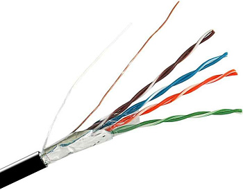 Кабель витая пара F/UTP, CAT 5e, ZH нг(A)-HF, 4PR, 24AWG, OUTDOOR, SOLID, черный, 305м, REXANT