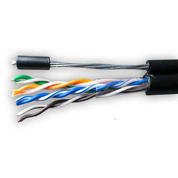 Кабель витая пара U/UTP кат.5E 4x2x24AWG solid CU PE Outdoor Standard трос черн. (м) SUPRLAN 01-0322-1