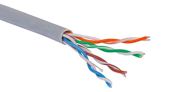 Кабель витая пара омедненный U/UTP, CCA, CAT 5e, PVC, 4PR 24AWG, INDOOR, SOLID, серый, 305м PROconnect