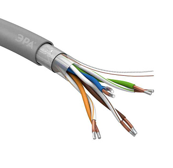 Кабель витая пара F/UTP кат.5E 4x2x24AWG solid CCA PVC Simple сер. (м) Эра Б0044440