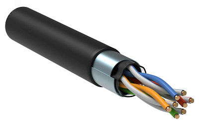 витая пара F/UTP 4x2x24AWG кат.5E solid CU PE Outdoor черн. (м) Rexant 01-0146