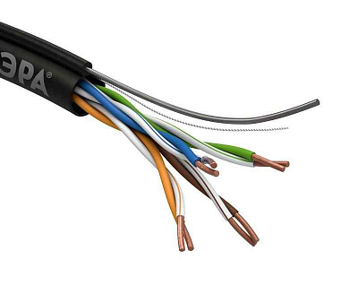 витая пара U/UTP кат.5E 4x2x24AWG solid CU PE OUTDOOR трос черн. (уп.305м) Эра Б0044432
