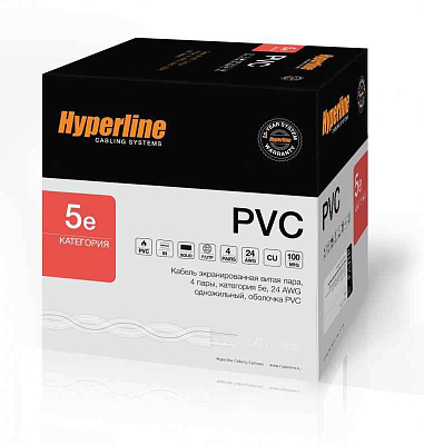 витая пара F/UTP кат.5E 4x2x24AWG solid PVC FUTP4-C5E-S24-IN-PVC-GY-305 сер. (м) Hyperline 42052
