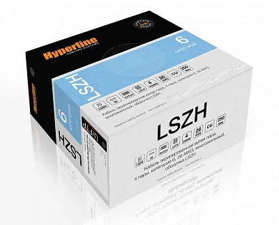 витая пара U/FTP кат.6 4x2x23AWG solid LSZH нг(A)-HF UFTP4-C6-S23-IN-LSZH-GY-500 (м) Hyperline 47958