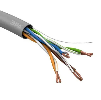 Кабель витая пара U/UTP кат.5E 4x2x24AWG solid CU PVC сер. (м) Эра Б0044429