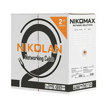 Кабель U/UTP 4 пары кат.5e (класс D) тест по ISO/IEC 100МГц одножильный BC (чистая медь) 24AWG (0.49мм) внутр. LSZH нг(A)-HFLTx оран. (уп.305м) NIKOLAN NKL 2100C-OR