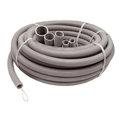 Труба гофрированная ПВХ легкая d25мм с протяжкой сер. (уп.50м) Ruvinil 12501 